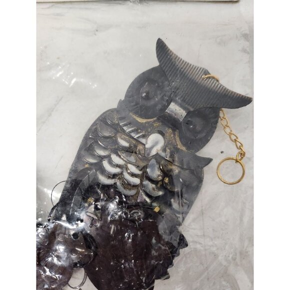 VINTAGE Bronze Metal Black Owl Hanging Wind Chime Outdoor Halloween Decoration - Picture 2 of 7